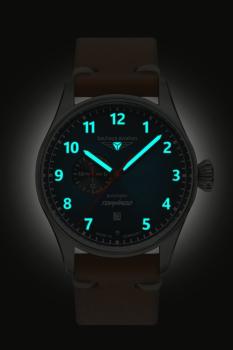 Preview: Bauhaus Aviation Herrenuhr Automatik mit 24h-Anzeige und Lederarmband